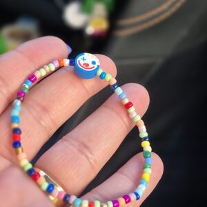 Handmade Multicolor Seed Bead Bracelet with Smiley Accent